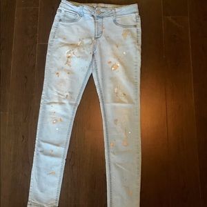 SO Jegging Light Blue Gold Splatter Paint Sz 14